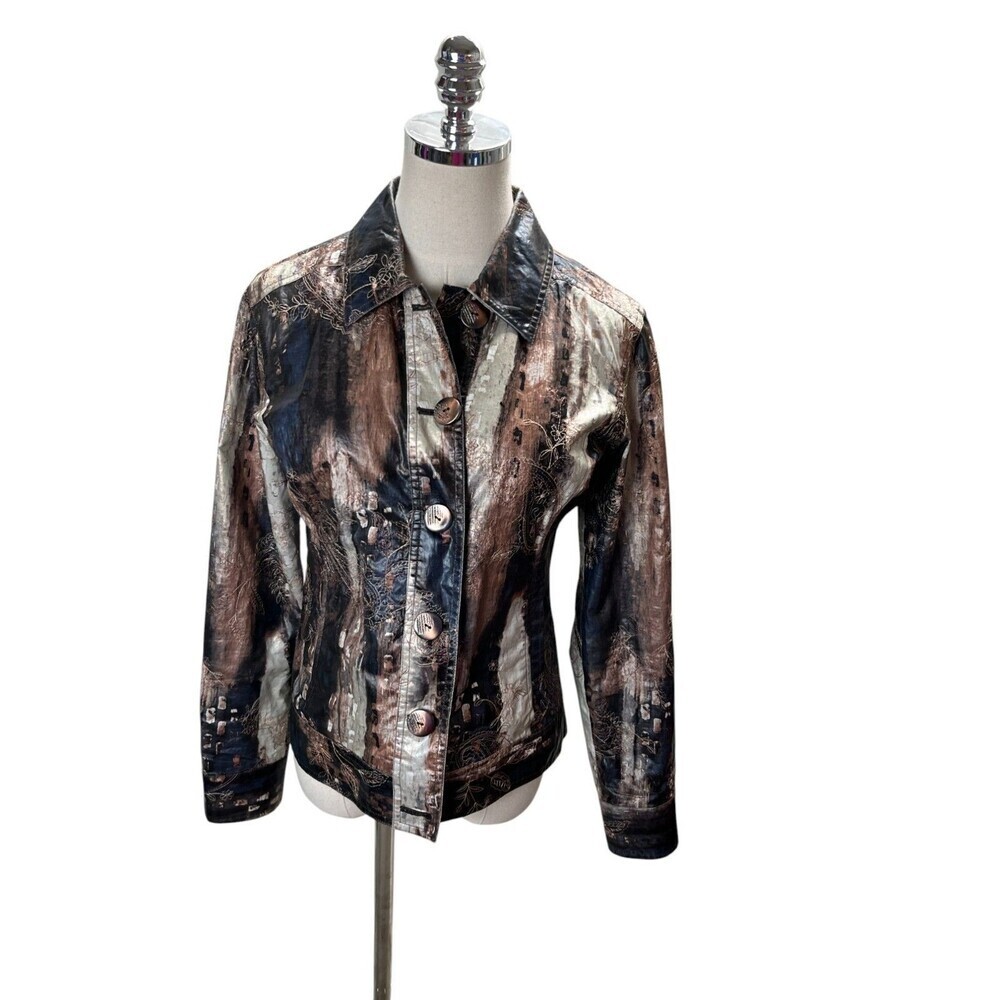 Chico's Top Women's Size 0 Brown Printed 100% Cotton Shell Button Up